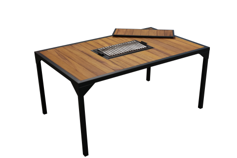 It is a design that meets all needs in one space with a grill table made of Iroko wood.