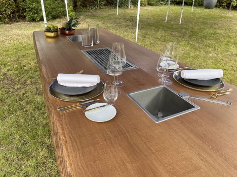 Walnut Grill Table Ice & Flame